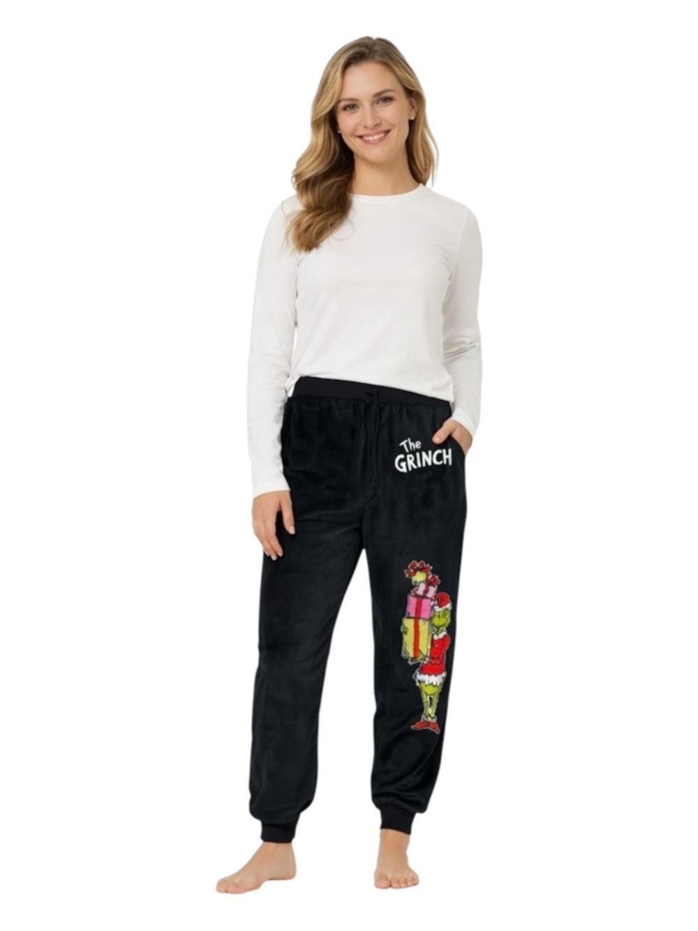 Dr Seuss The Grinch Velour Jogger Pants Black Holiday Lounge Small Medium NWT